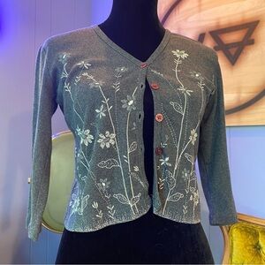 Vintage Y2K Double Fault Floral Print V-Neck Button-Up Cardigan Sweater Size S/M